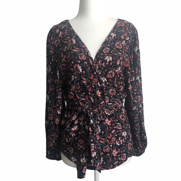 Sanctuary NWT Black Floral Wrap Blouse - Picture 1 of 6